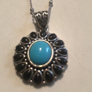 Generation Gems beautiful necklace with petal pendant. Turquoise & black jade!